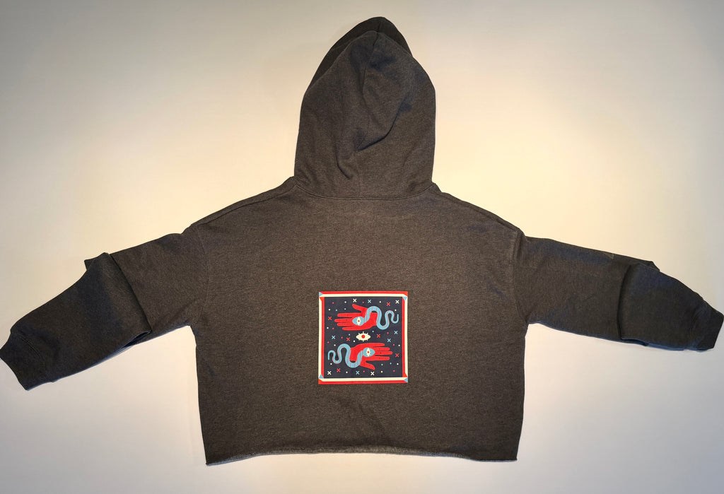 "Sine Waves" Cropped Raw Edge Fleece Hoodie